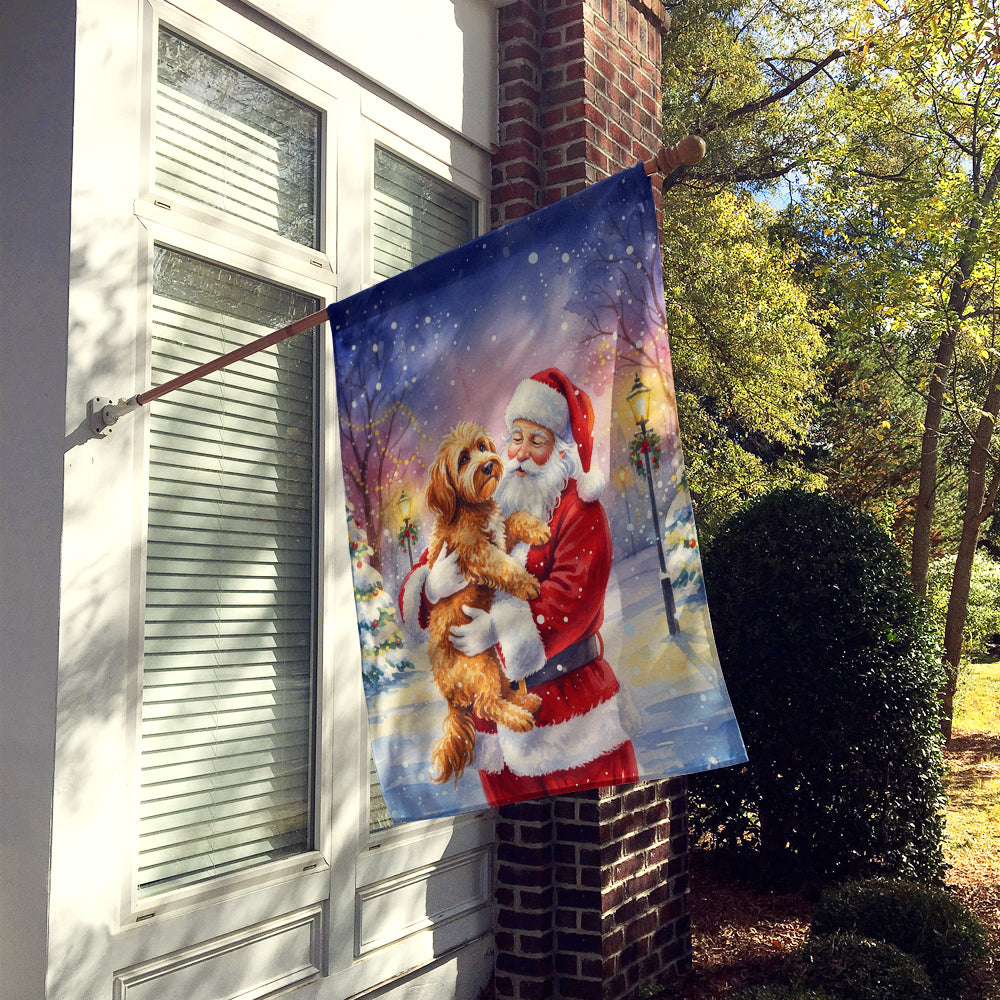 Labradoodle with Santa Claus House Flag 28x40 Porch Sleeve Pole Decorative Outside Yard Banner Artwork Wall Hanging, Polyester
