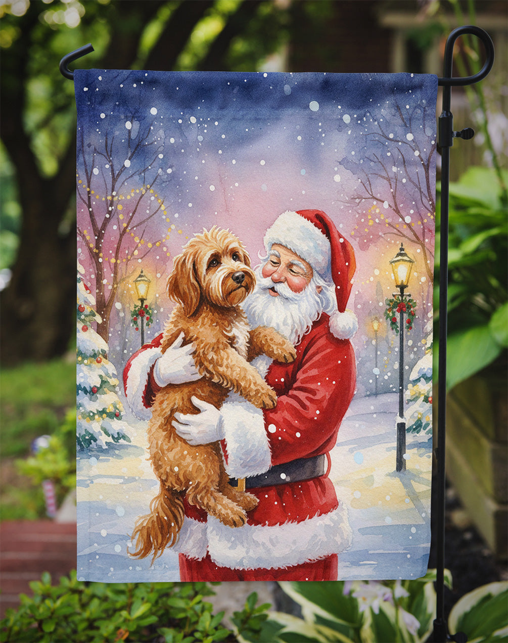 Labradoodle with Santa Claus Garden Flag Mailbox Decorative Yard Banner Outside Patio Artwork for Flower Beds, Garden Size, Multicolor