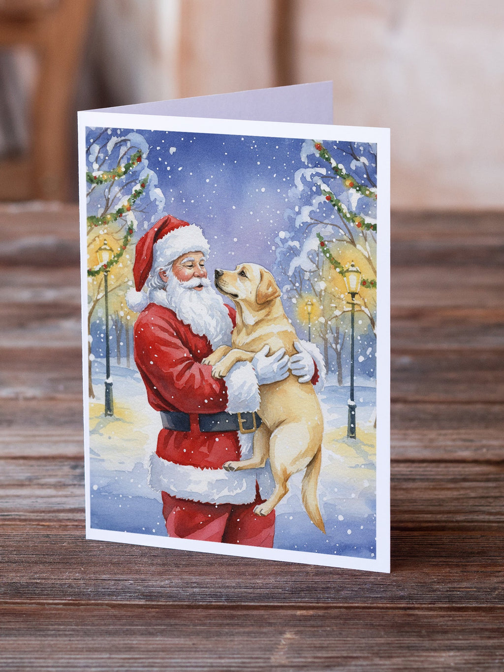 Yellow Labrador Retriever with Santa Claus Greeting Cards Pack of 8 Blank Cards with Envelopes Whimsical A7 Size 5x7