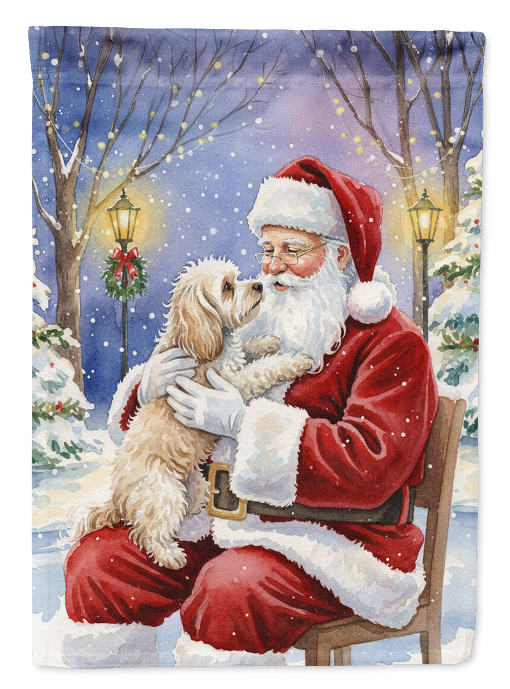 Maltipoo with Santa Claus House Flag 28x40 Porch Sleeve Pole Decorative Outside Yard Banner Artwork Wall Hanging, Polyester