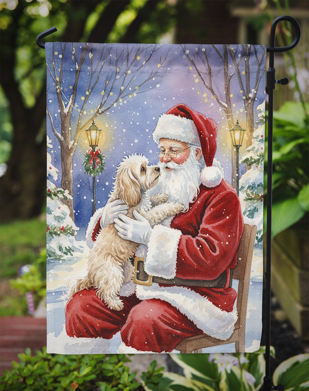 Maltipoo with Santa Claus Garden Flag Mailbox Decorative Yard Banner Outside Patio Artwork for Flower Beds, Garden Size, Multicolor