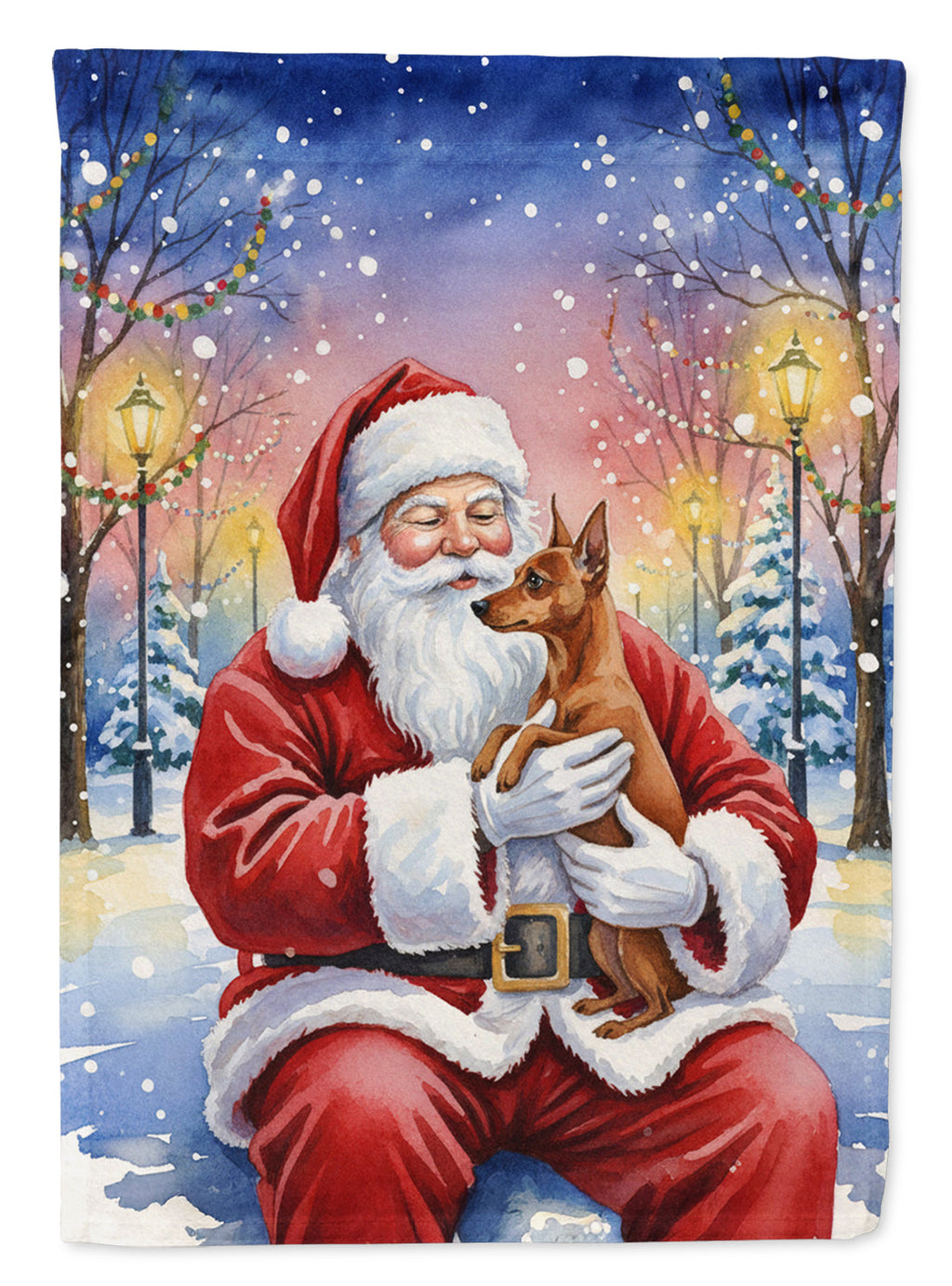 Red Miniature Pinscher with Santa Claus House Flag 28x40 Porch Sleeve Pole Decorative Outside Yard Banner Artwork Wall Hanging, Polyester