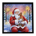 Red Miniature Pinscher with Santa Claus Framed Metal Print Bathroom, Kitchen, Office, Home Decor Wall Art Ready to Hang, Square, 8X8