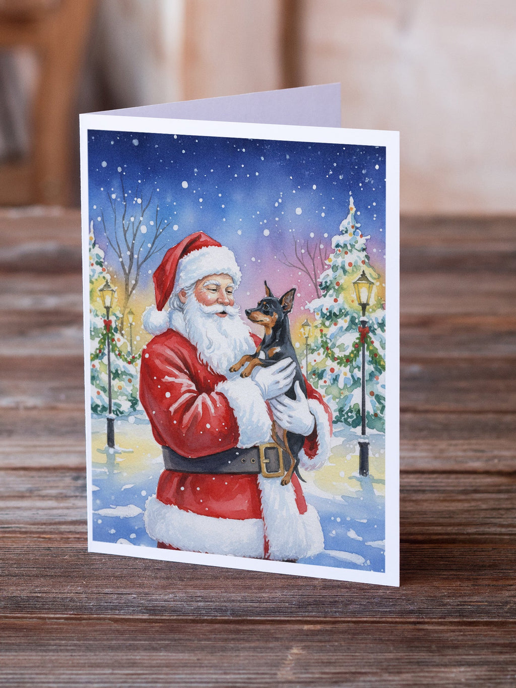 Miniature Pinscher with Santa Claus Greeting Cards Pack of 8 Blank Cards with Envelopes Whimsical A7 Size 5x7