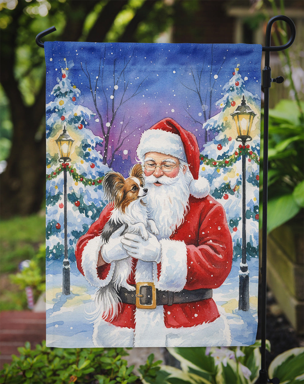Papillon with Santa Claus Garden Flag Mailbox Decorative Yard Banner Outside Patio Artwork for Flower Beds, Garden Size, Multicolor