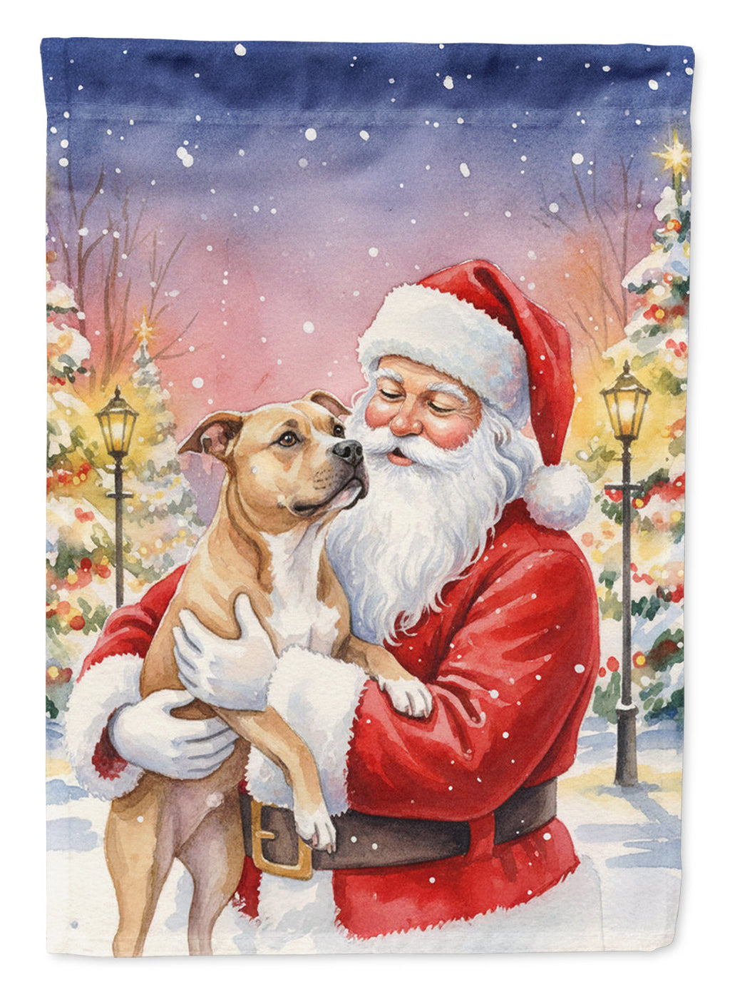 Pit Bull Terrier with Santa Claus Garden Flag Mailbox Decorative Yard Banner Outside Patio Artwork for Flower Beds, Garden Size, Multicolor