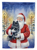 Black Pomeranian with Santa Claus House Flag 28x40 Porch Sleeve Pole Decorative Outside Yard Banner Artwork Wall Hanging, Polyester