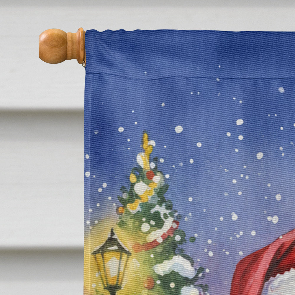 Black Pug with Santa Claus House Flag 28x40 Porch Sleeve Pole Decorative Outside Yard Banner Artwork Wall Hanging, Polyester