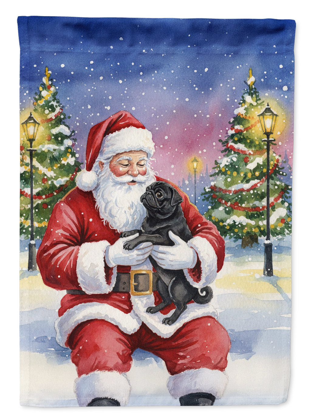 Black Pug with Santa Claus Garden Flag Mailbox Decorative Yard Banner Outside Patio Artwork for Flower Beds, Garden Size, Multicolor