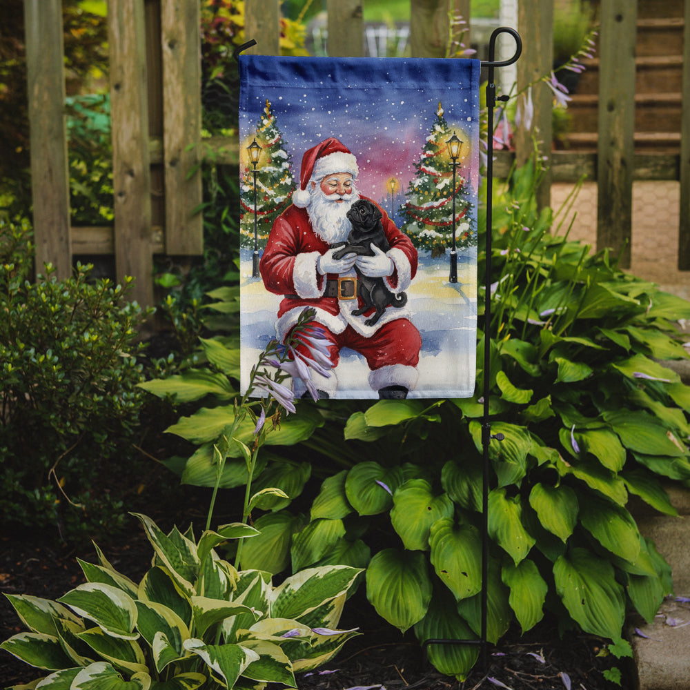 Black Pug with Santa Claus Garden Flag Mailbox Decorative Yard Banner Outside Patio Artwork for Flower Beds, Garden Size, Multicolor