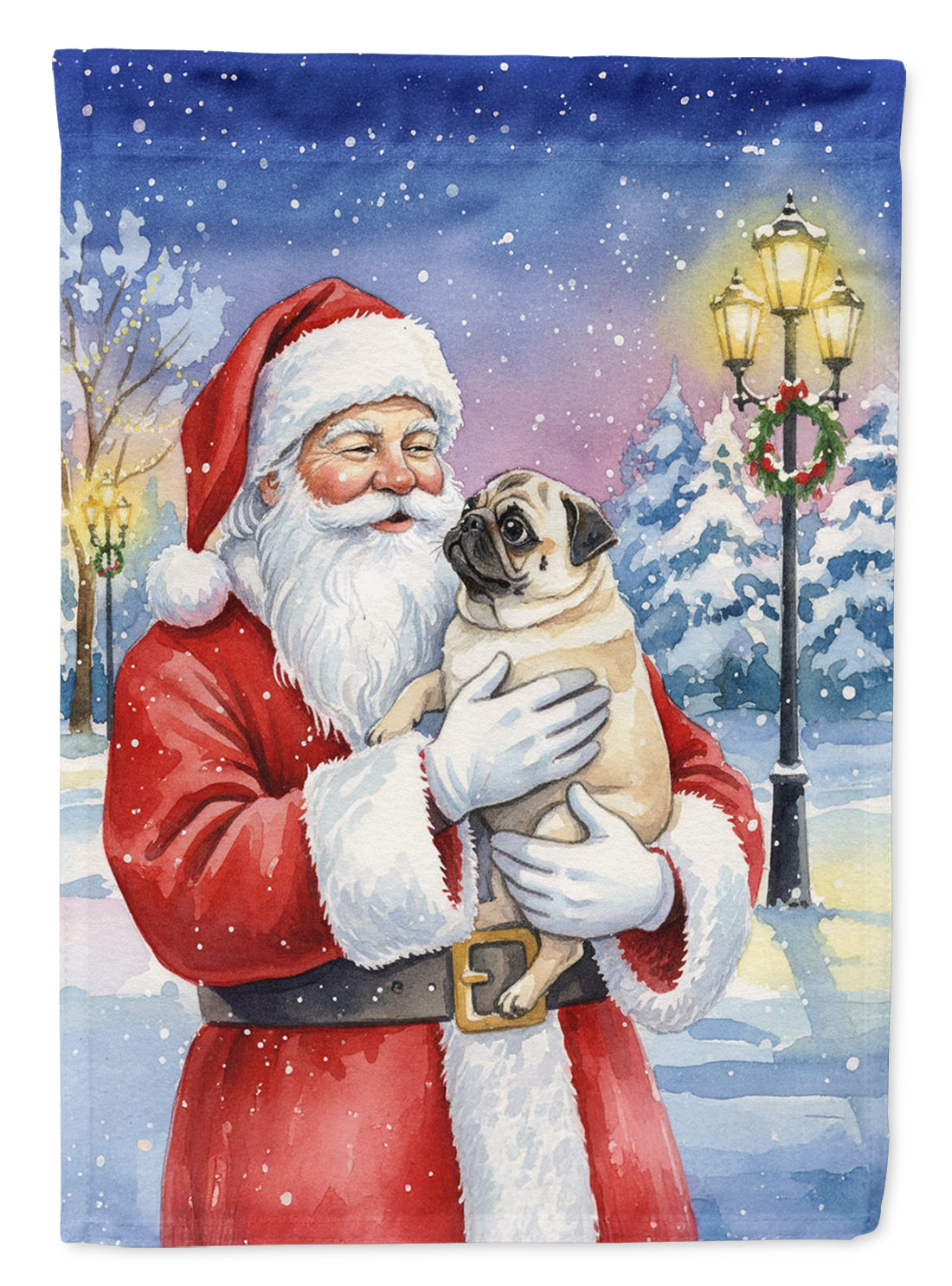 Pug with Santa Claus Garden Flag Mailbox Decorative Yard Banner Outside Patio Artwork for Flower Beds, Garden Size, Multicolor