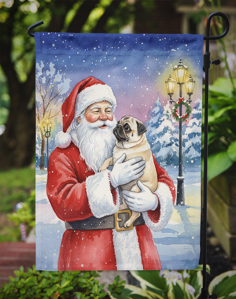 Pug with Santa Claus Garden Flag Mailbox Decorative Yard Banner Outside Patio Artwork for Flower Beds, Garden Size, Multicolor