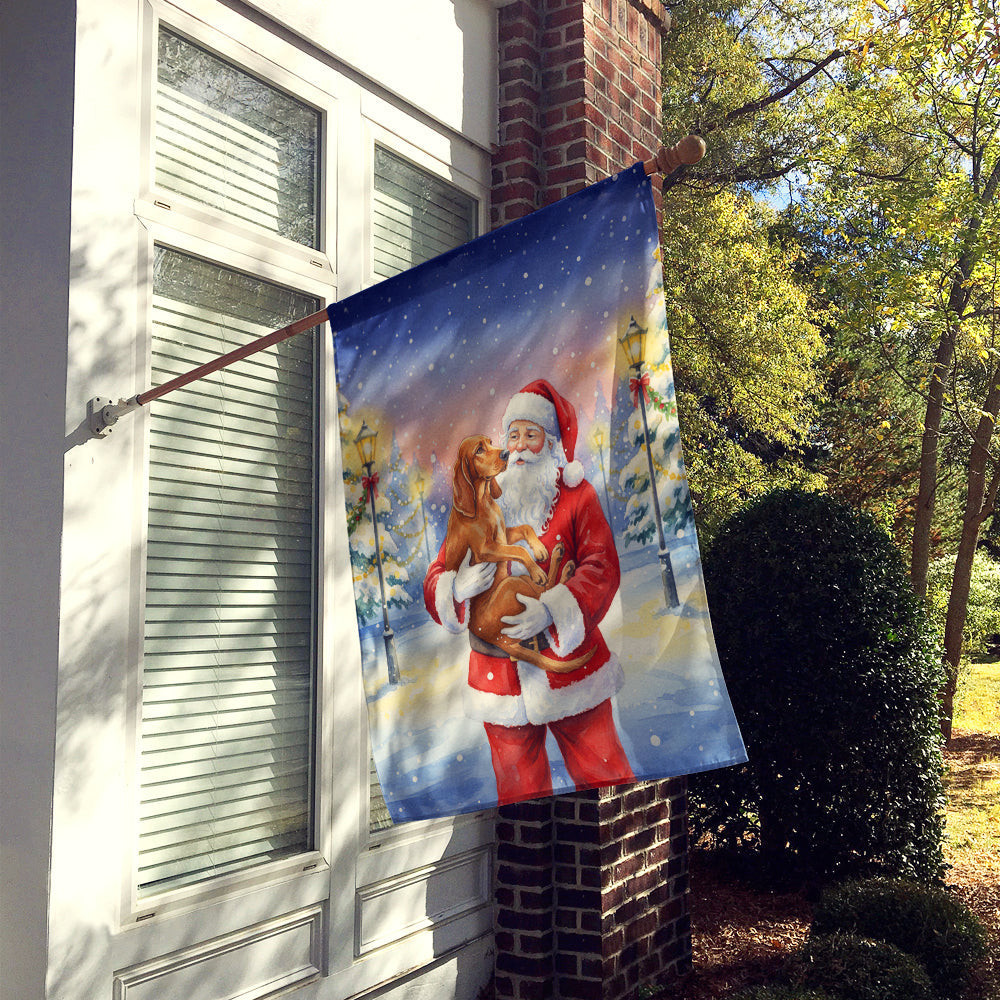 Redbone Coonhound with Santa Claus House Flag 28x40 Porch Sleeve Pole Decorative Outside Yard Banner Artwork Wall Hanging, Polyester