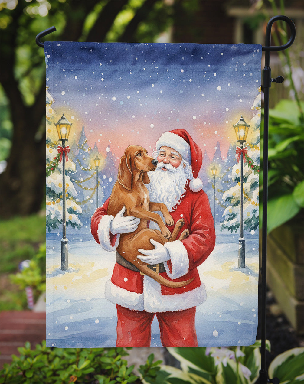 Redbone Coonhound with Santa Claus Garden Flag Mailbox Decorative Yard Banner Outside Patio Artwork for Flower Beds, Garden Size, Multicolor
