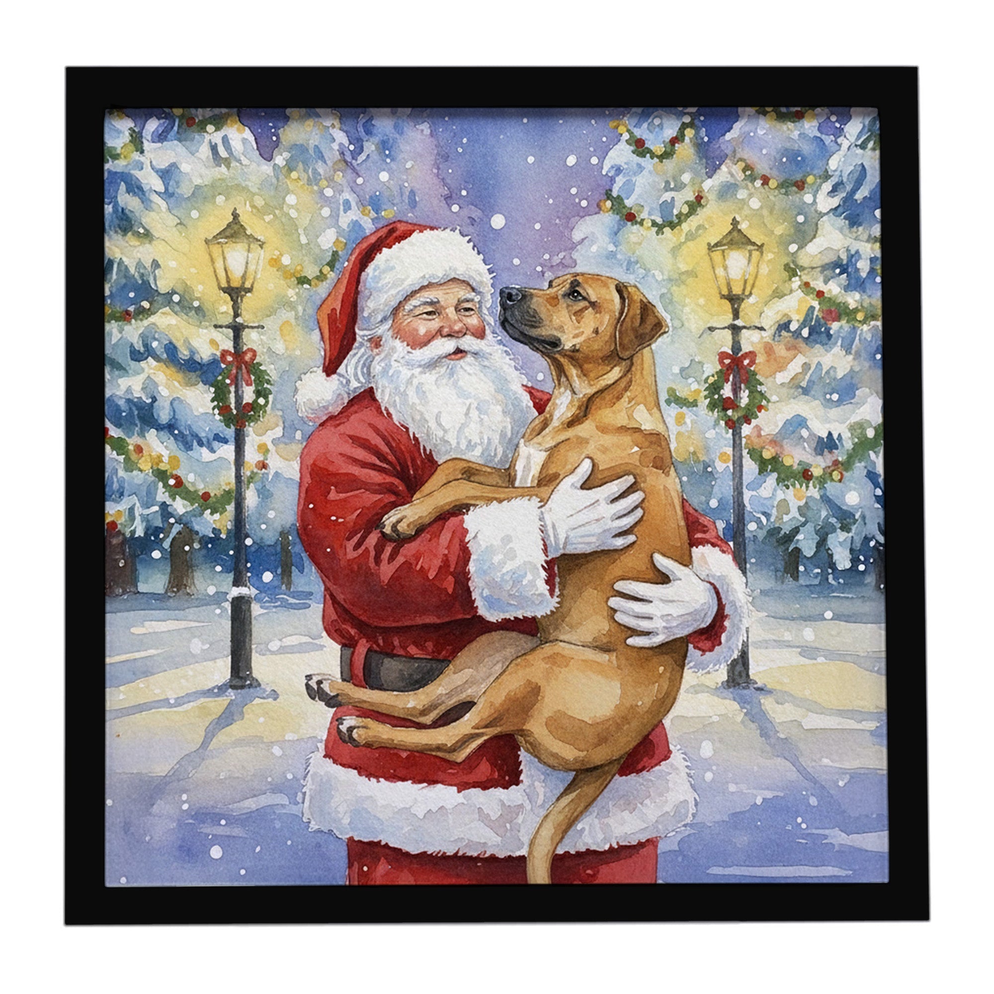 Rhodesian Ridgeback with Santa Claus Framed Metal Print Bathroom, Kitchen, Office, Home Decor Wall Art Ready to Hang, Square, 8X8