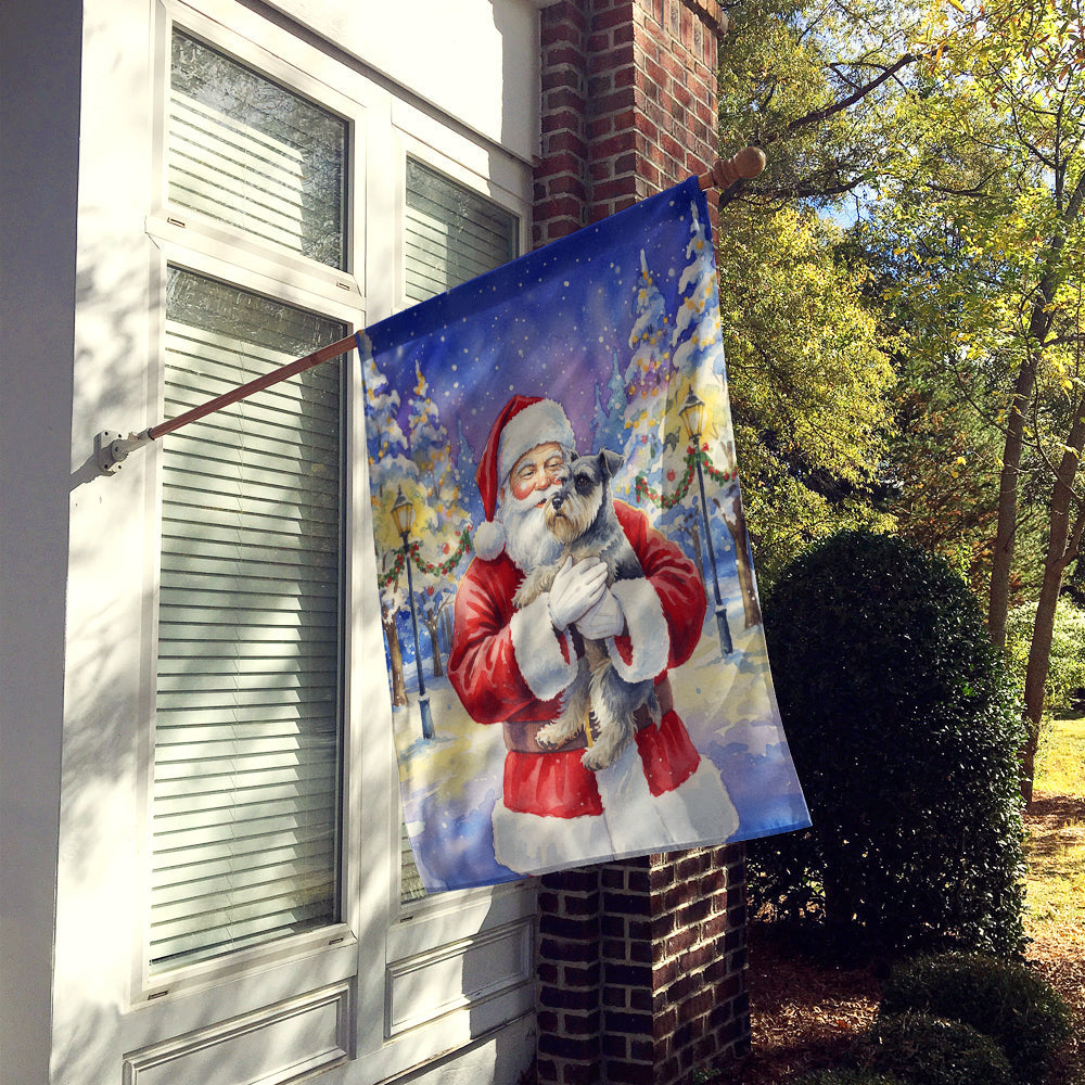 Schnauzer with Santa Claus House Flag 28x40 Porch Sleeve Pole Decorative Outside Yard Banner Artwork Wall Hanging, Polyester