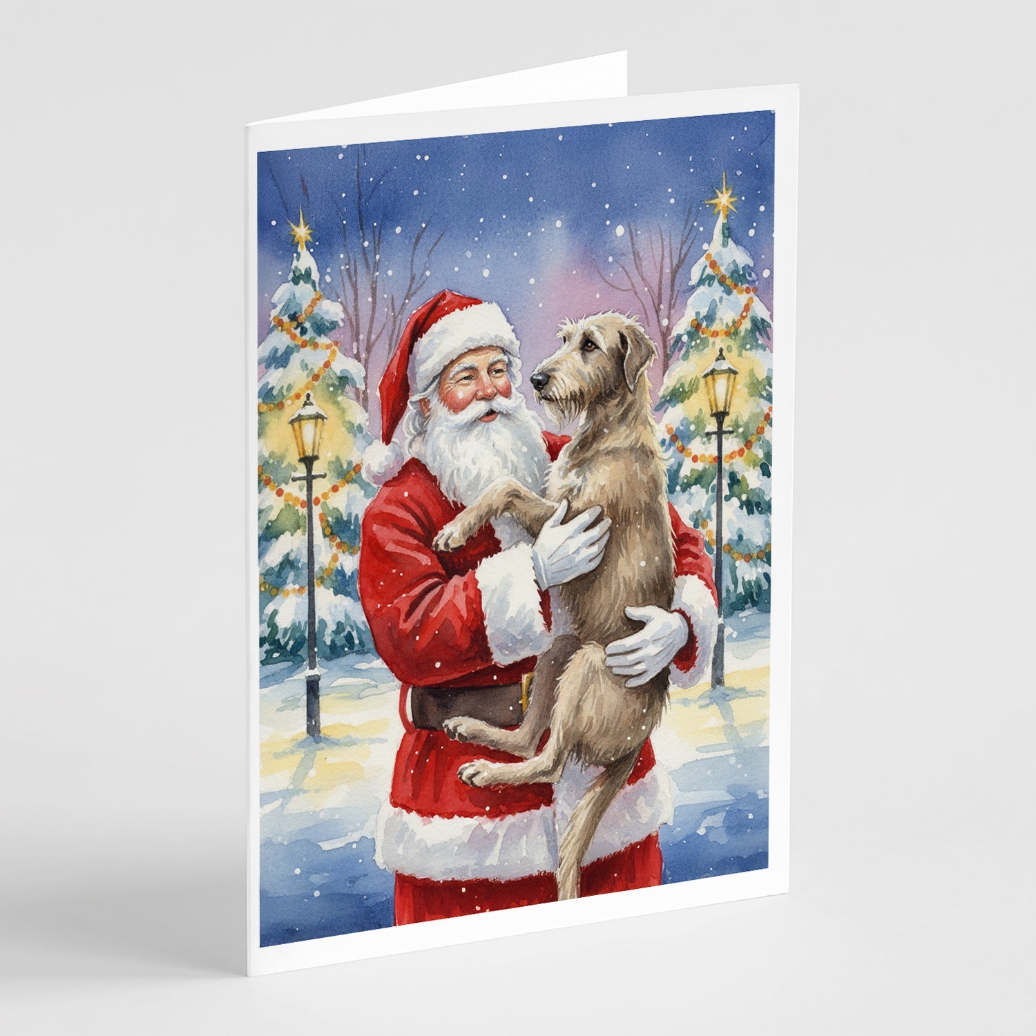 Scottish Deerhound with Santa Claus Greeting Cards Pack of 8 Blank Cards with Envelopes Whimsical A7 Size 5x7