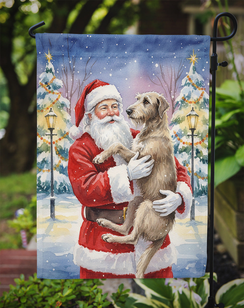 Scottish Deerhound with Santa Claus Garden Flag Mailbox Decorative Yard Banner Outside Patio Artwork for Flower Beds, Garden Size, Multicolor