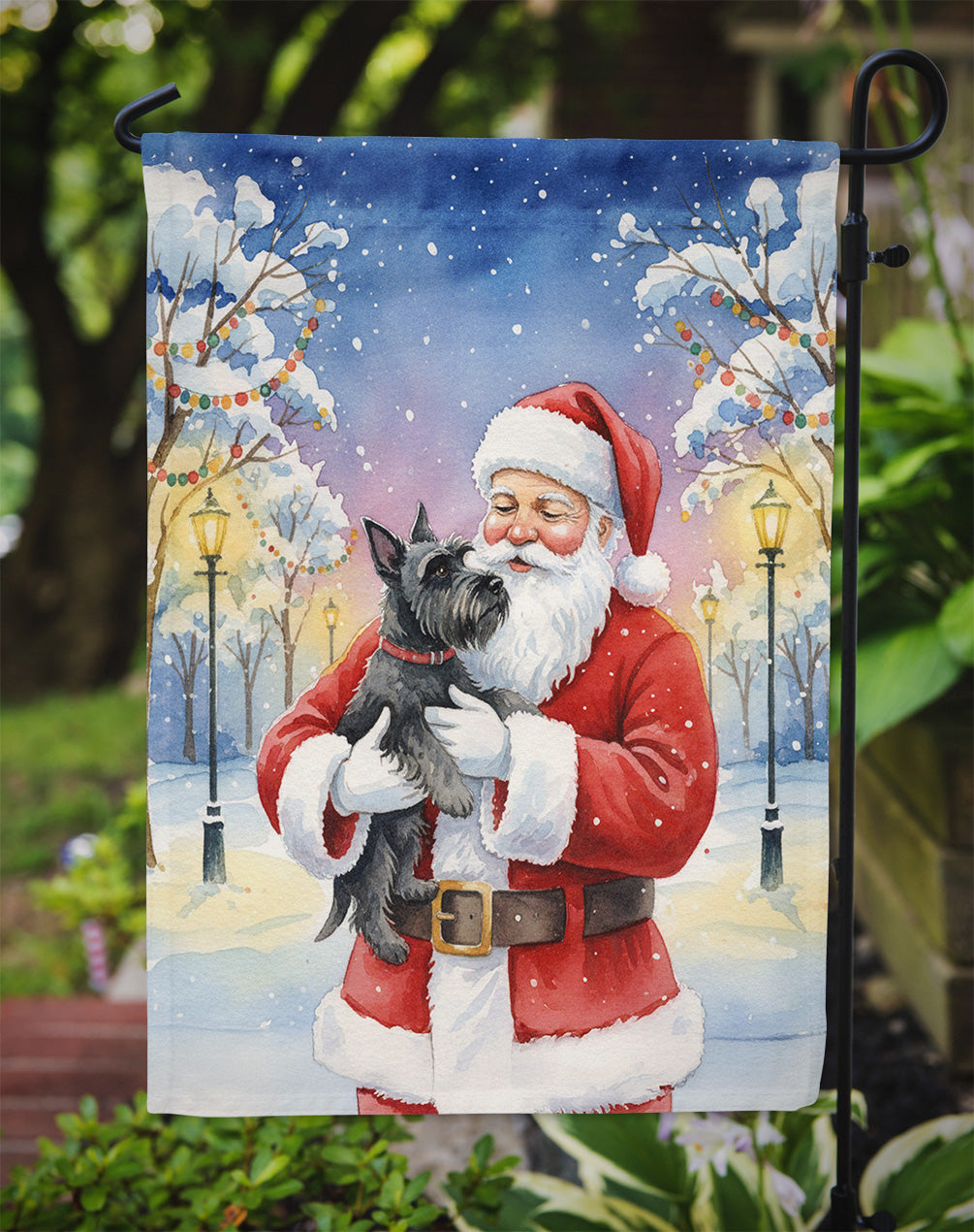 Scottish Terrier with Santa Claus Garden Flag Mailbox Decorative Yard Banner Outside Patio Artwork for Flower Beds, Garden Size, Multicolor