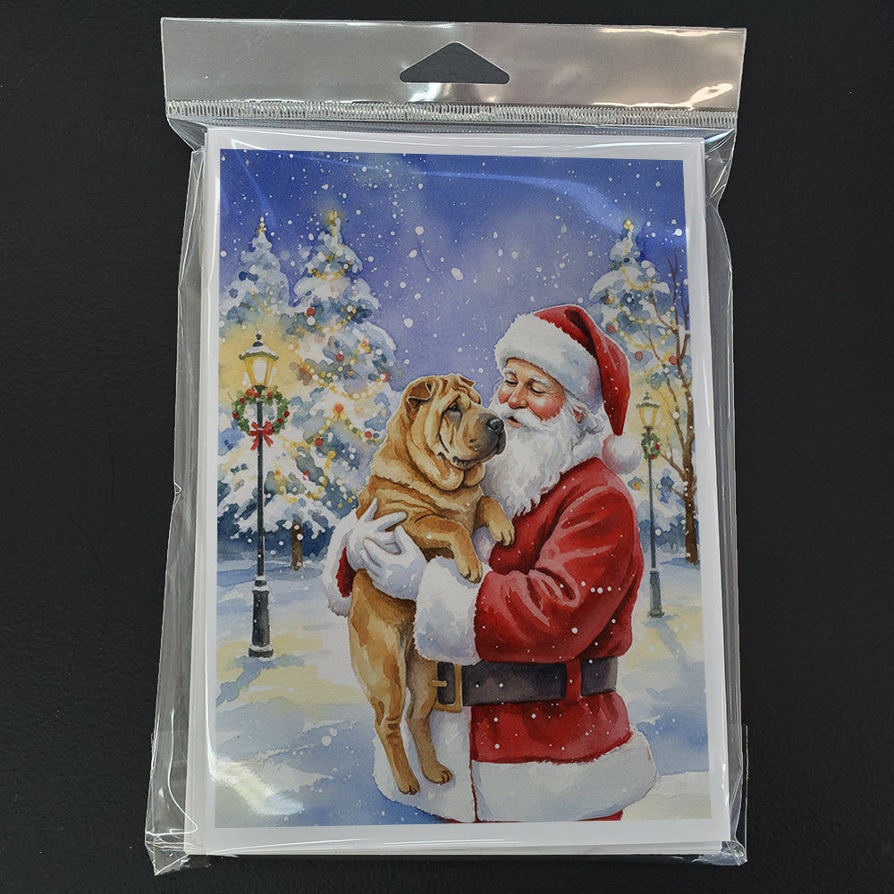 Shar Pei with Santa Claus Greeting Cards Pack of 8 Blank Cards with Envelopes Whimsical A7 Size 5x7