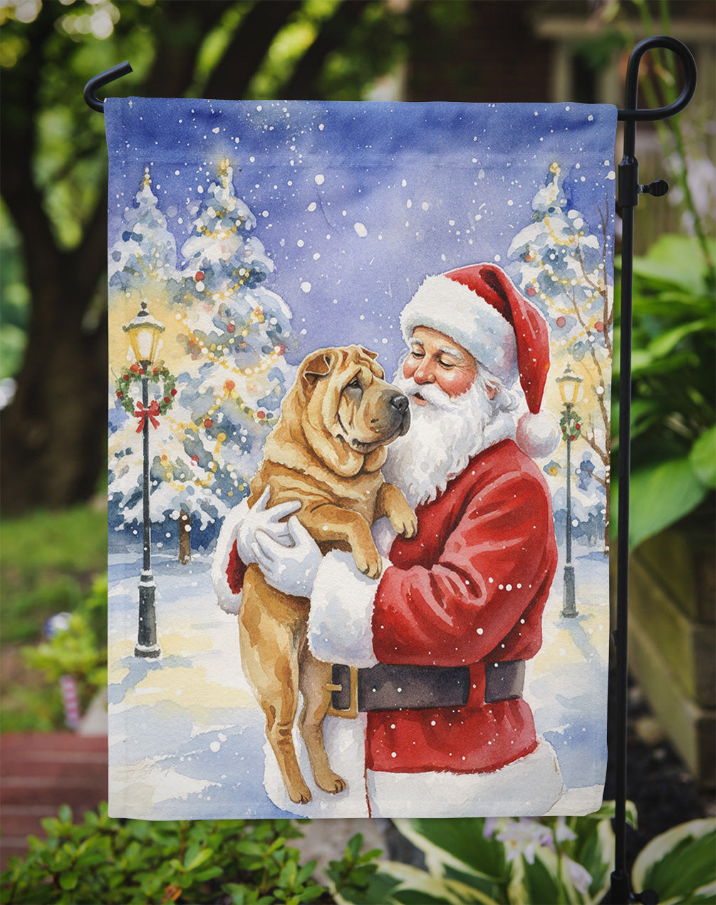 Shar Pei with Santa Claus Garden Flag Mailbox Decorative Yard Banner Outside Patio Artwork for Flower Beds, Garden Size, Multicolor
