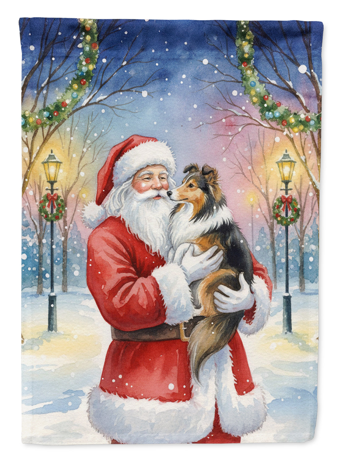 Sheltie with Santa Claus Garden Flag Mailbox Decorative Yard Banner Outside Patio Artwork for Flower Beds, Garden Size, Multicolor