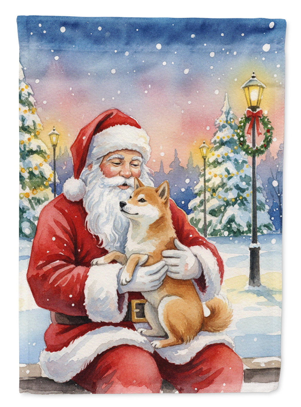 Shiba Inu with Santa Claus Garden Flag Mailbox Decorative Yard Banner Outside Patio Artwork for Flower Beds, Garden Size, Multicolor
