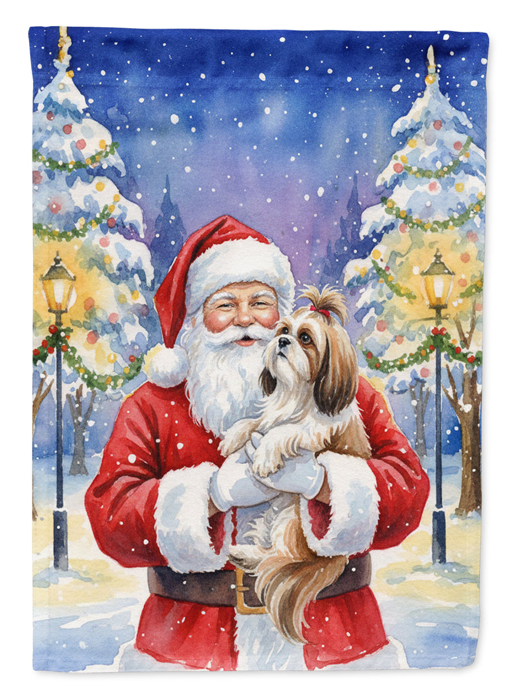 Shih Tzu with Santa Claus Garden Flag Mailbox Decorative Yard Banner Outside Patio Artwork for Flower Beds, Garden Size, Multicolor