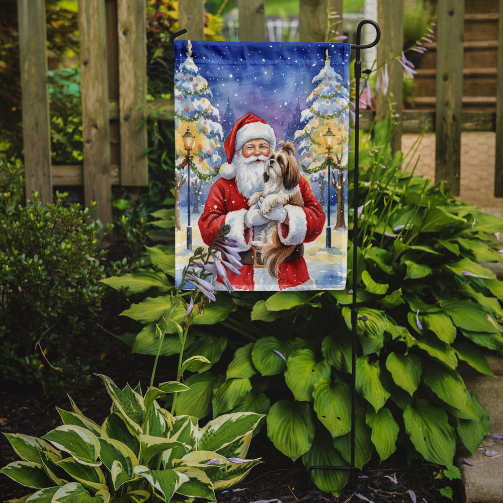 Shih Tzu with Santa Claus Garden Flag Mailbox Decorative Yard Banner Outside Patio Artwork for Flower Beds, Garden Size, Multicolor