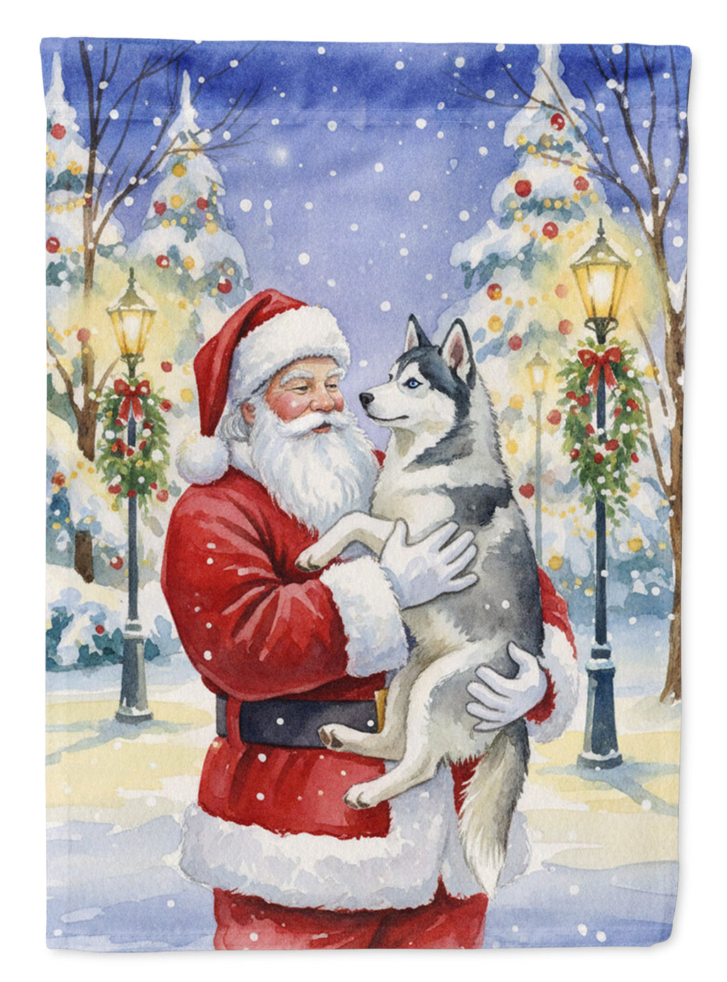 Siberian Husky with Santa Claus Garden Flag Mailbox Decorative Yard Banner Outside Patio Artwork for Flower Beds, Garden Size, Multicolor