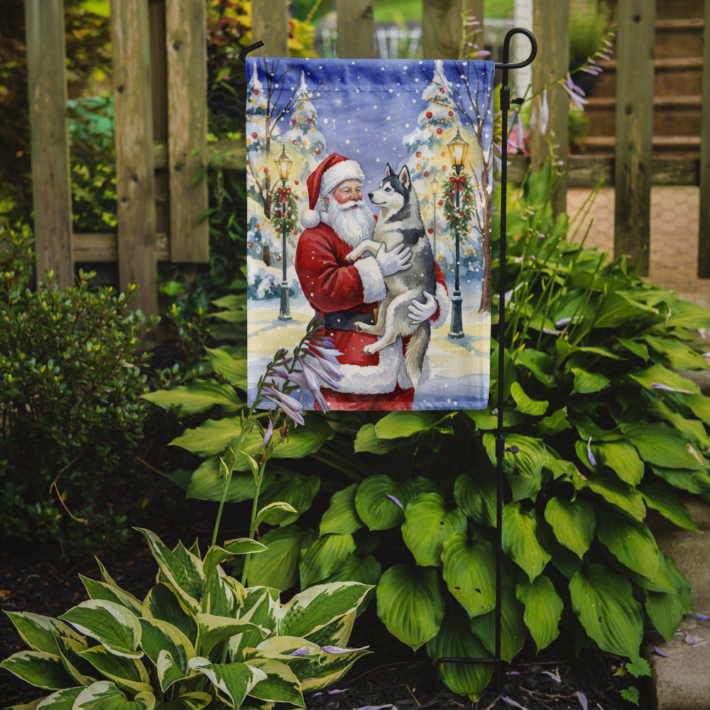Siberian Husky with Santa Claus Garden Flag Mailbox Decorative Yard Banner Outside Patio Artwork for Flower Beds, Garden Size, Multicolor