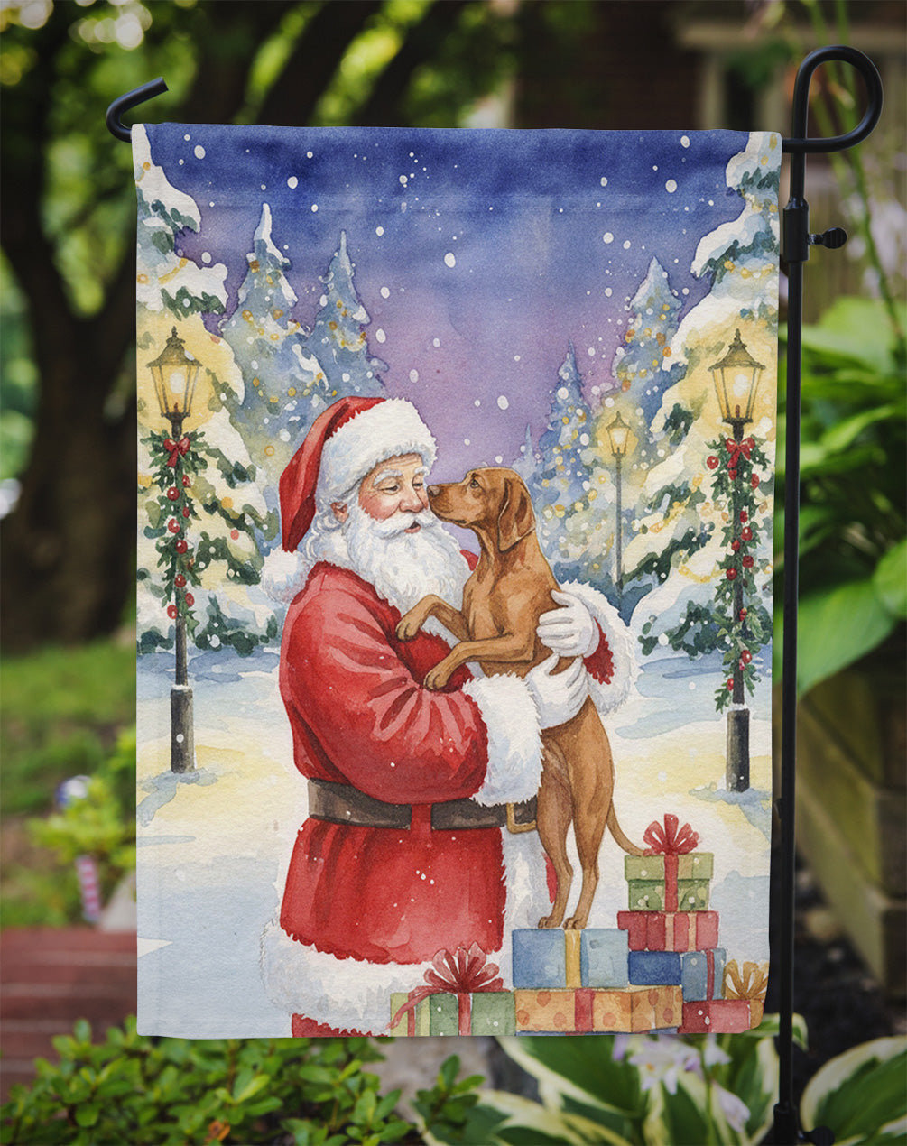 Vizsla with Santa Claus Garden Flag Mailbox Decorative Yard Banner Outside Patio Artwork for Flower Beds, Garden Size, Multicolor