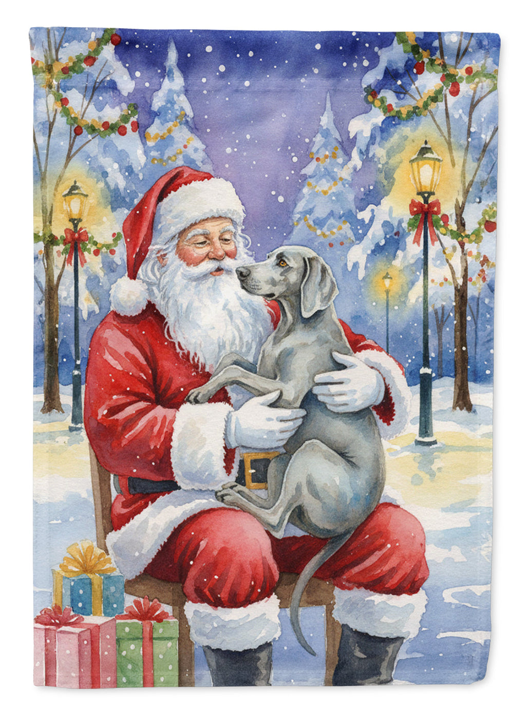 Weimaraner with Santa Claus House Flag 28x40 Porch Sleeve Pole Decorative Outside Yard Banner Artwork Wall Hanging, Polyester