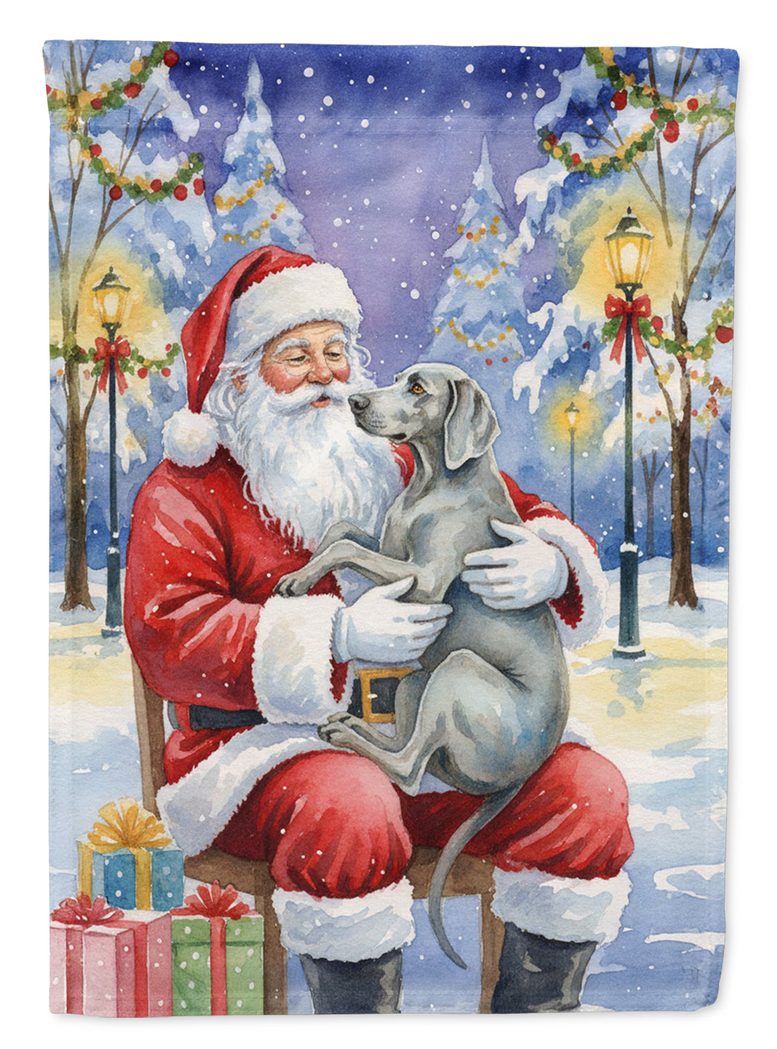 Weimaraner with Santa Claus House Flag 28x40 Porch Sleeve Pole Decorative Outside Yard Banner Artwork Wall Hanging, Polyester