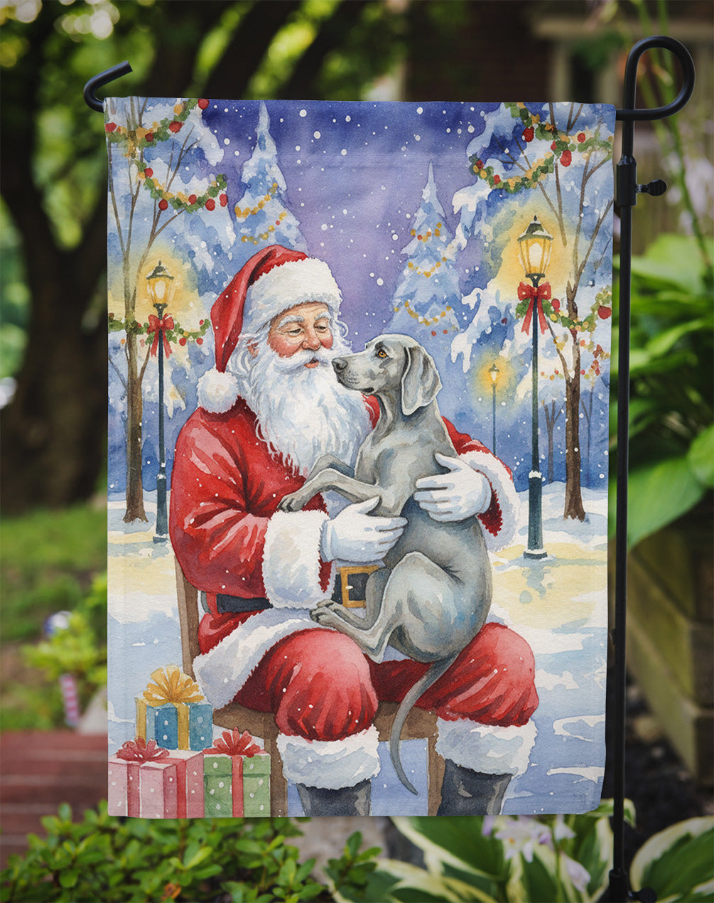 Weimaraner with Santa Claus Garden Flag Mailbox Decorative Yard Banner Outside Patio Artwork for Flower Beds, Garden Size, Multicolor