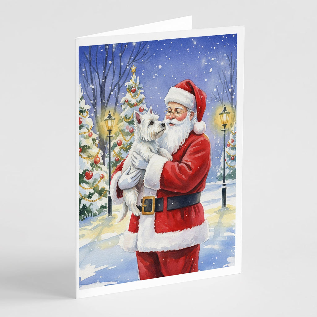 Westie with Santa Claus Greeting Cards Pack of 8 Blank Cards with Envelopes Whimsical A7 Size 5x7