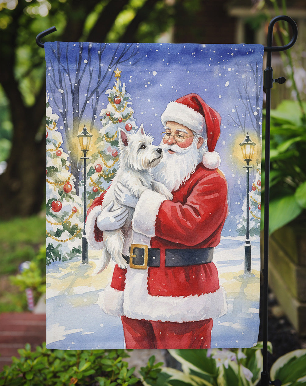 Westie with Santa Claus Garden Flag Mailbox Decorative Yard Banner Outside Patio Artwork for Flower Beds, Garden Size, Multicolor