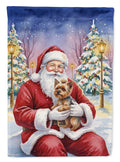 Yorkshire Terrier with Santa Claus House Flag 28x40 Porch Sleeve Pole Decorative Outside Yard Banner Artwork Wall Hanging, Polyester