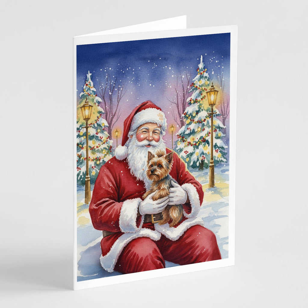 Yorkshire Terrier with Santa Claus Greeting Cards Pack of 8 Blank Cards with Envelopes Whimsical A7 Size 5x7