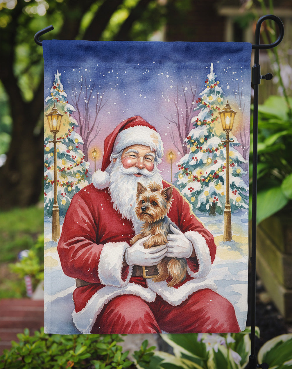 Yorkshire Terrier with Santa Claus Garden Flag Mailbox Decorative Yard Banner Outside Patio Artwork for Flower Beds, Garden Size, Multicolor