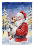 Yorkie with Santa Claus House Flag 28x40 Porch Sleeve Pole Decorative Outside Yard Banner Artwork Wall Hanging, Polyester