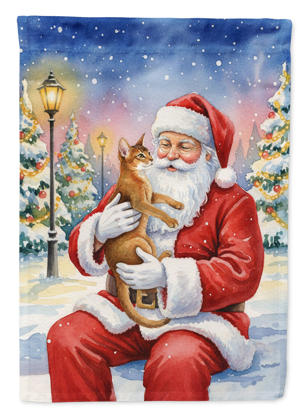 Abyssinian Cat with Santa Claus Garden Flag Mailbox Decorative Yard Banner Outside Patio Artwork for Flower Beds, Garden Size, Multicolor