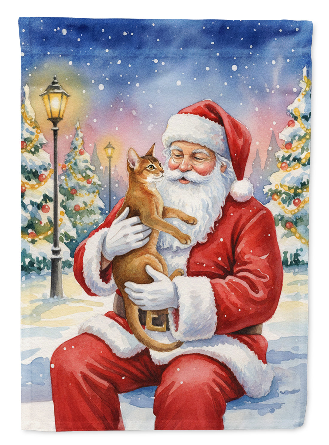 Abyssinian Cat with Santa Claus Garden Flag Mailbox Decorative Yard Banner Outside Patio Artwork for Flower Beds, Garden Size, Multicolor