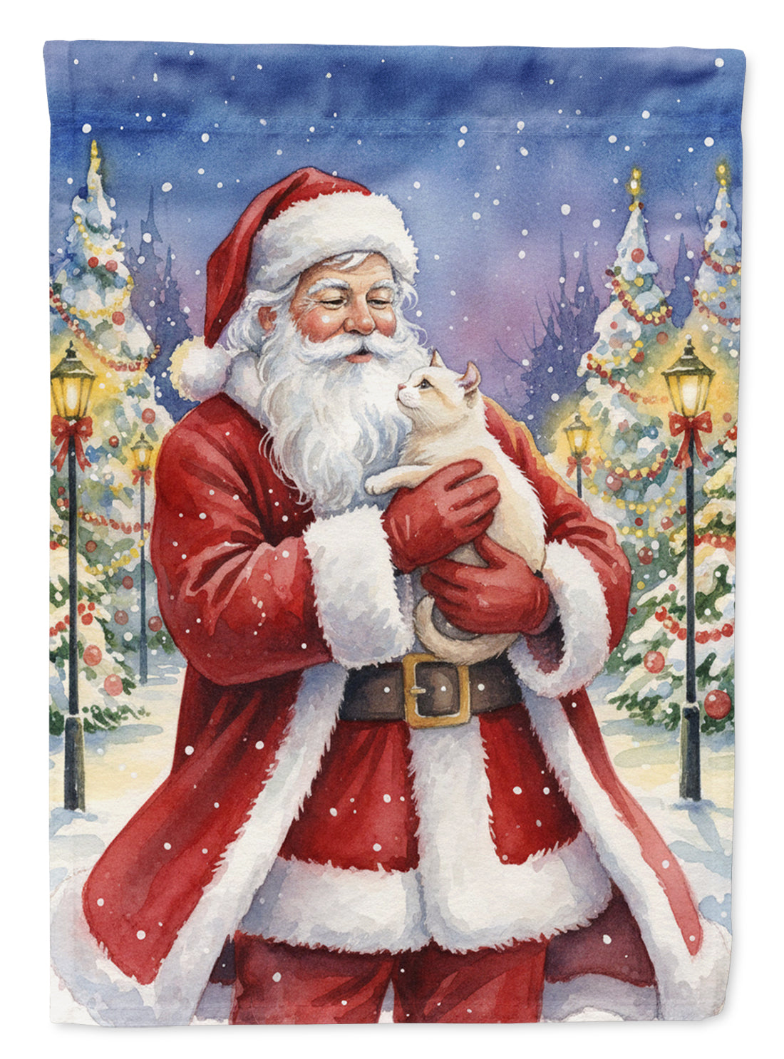 American Curl Cat with Santa Claus Garden Flag Mailbox Decorative Yard Banner Outside Patio Artwork for Flower Beds, Garden Size, Multicolor