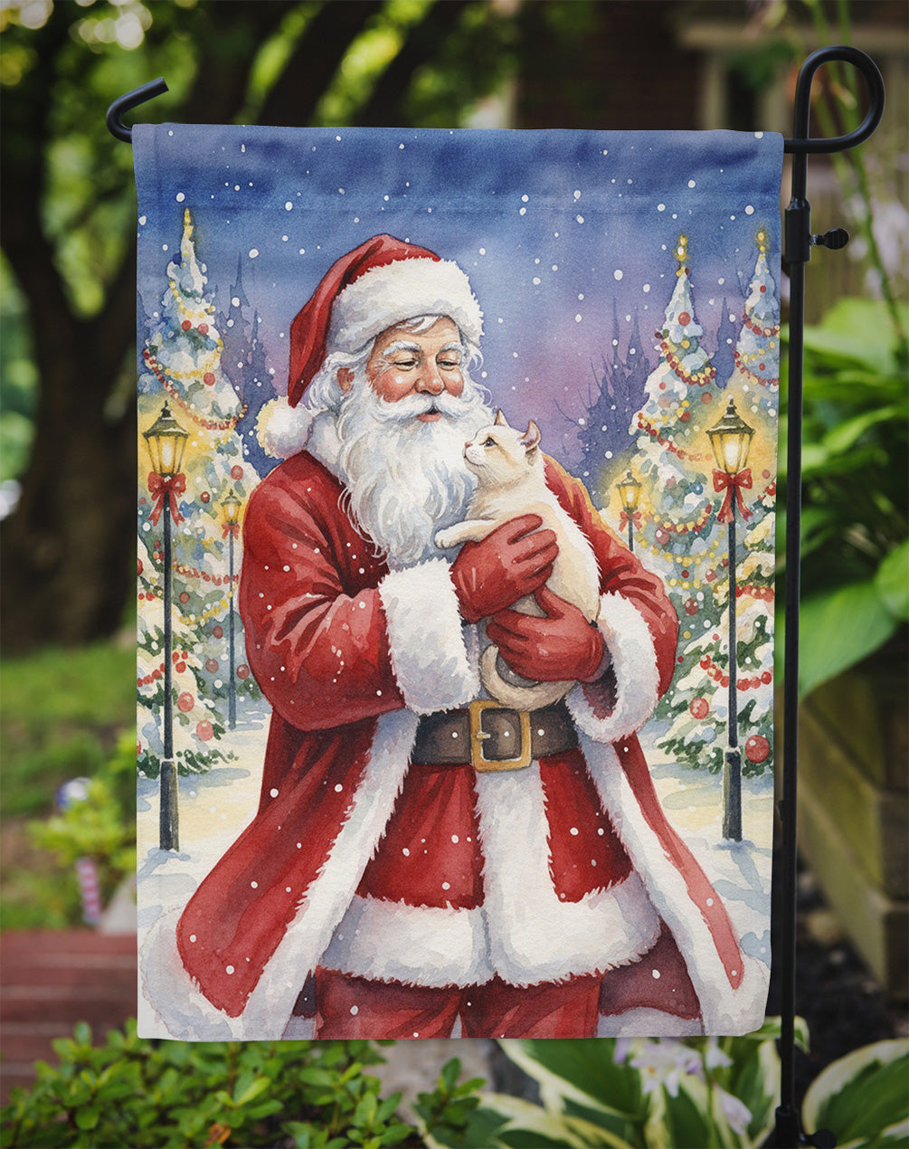 American Curl Cat with Santa Claus Garden Flag Mailbox Decorative Yard Banner Outside Patio Artwork for Flower Beds, Garden Size, Multicolor