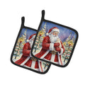 American Curl Cat with Santa Claus Pot Holder Set of 2 Heat Resistant Quilted Hot Pads 7.5 x 7.5 Inch, Insulated Kitchen Trivets for Cooking & Baking