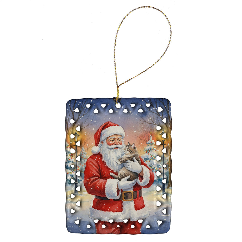 American Shorthair Cat with Santa Claus Porcelain Ornament Christmas Tree Hanging Decorations for Home Christmas Holiday, Rectangle, Gift, Multicolor