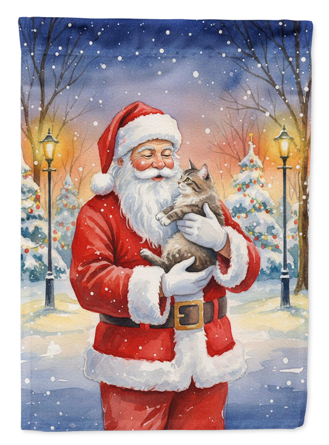 American Shorthair Cat with Santa Claus Garden Flag Mailbox Decorative Yard Banner Outside Patio Artwork for Flower Beds, Garden Size, Multicolor
