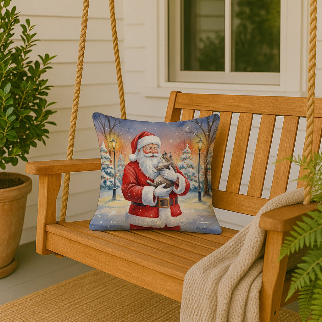 American Shorthair Cat with Santa Claus Decorative Throw Pillow 18x18 Indoor Outdoor Accent Cushion, Fabric Cover with Insert for Sofa, Bed, Porch & Living Room