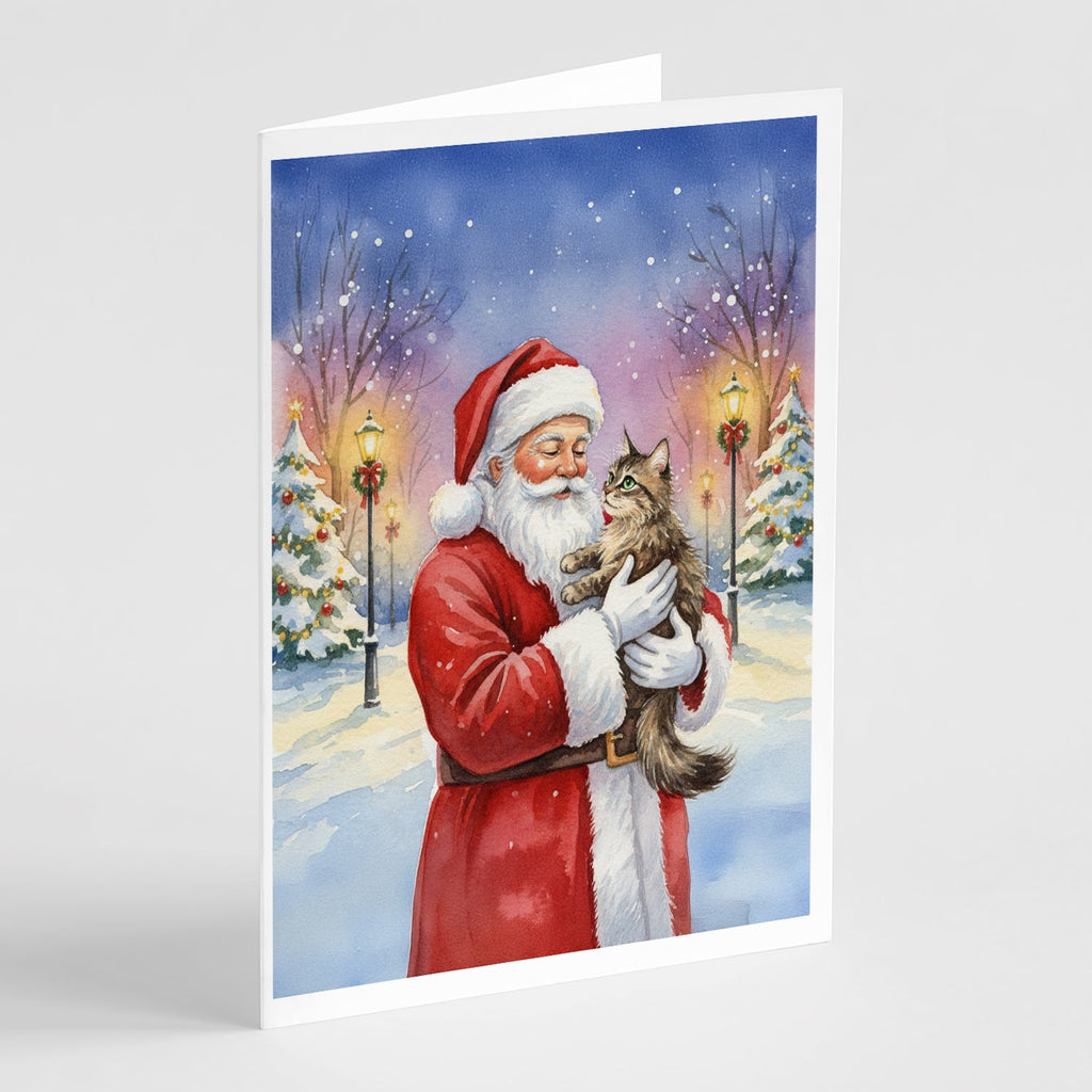 American Wirehair Cat with Santa Claus Greeting Cards Pack of 8 Blank Cards with Envelopes Whimsical A7 Size 5x7